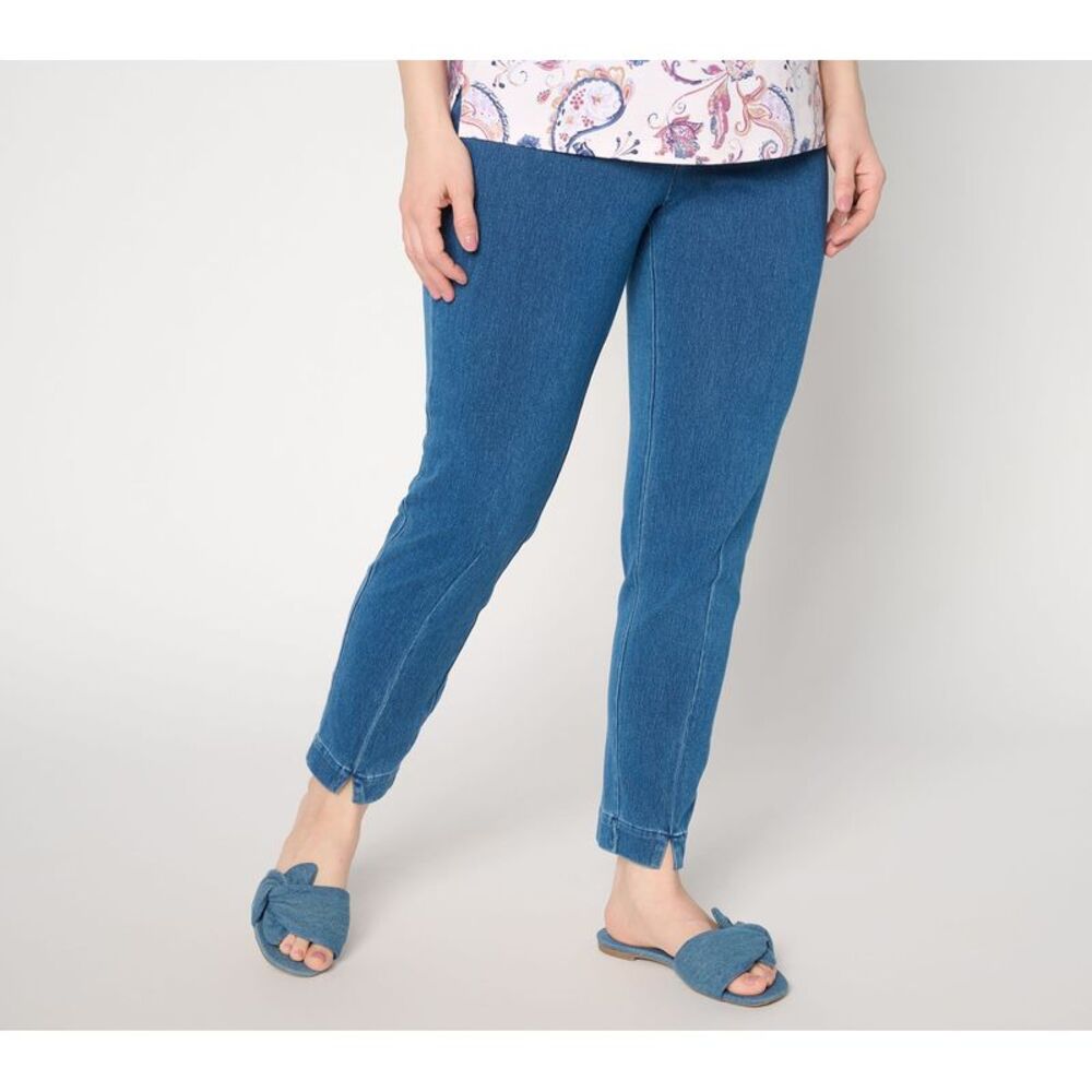 Denim & Co. Women's Petite Pants 1XP Comfy Knit Air Ankle Jeans w Blue